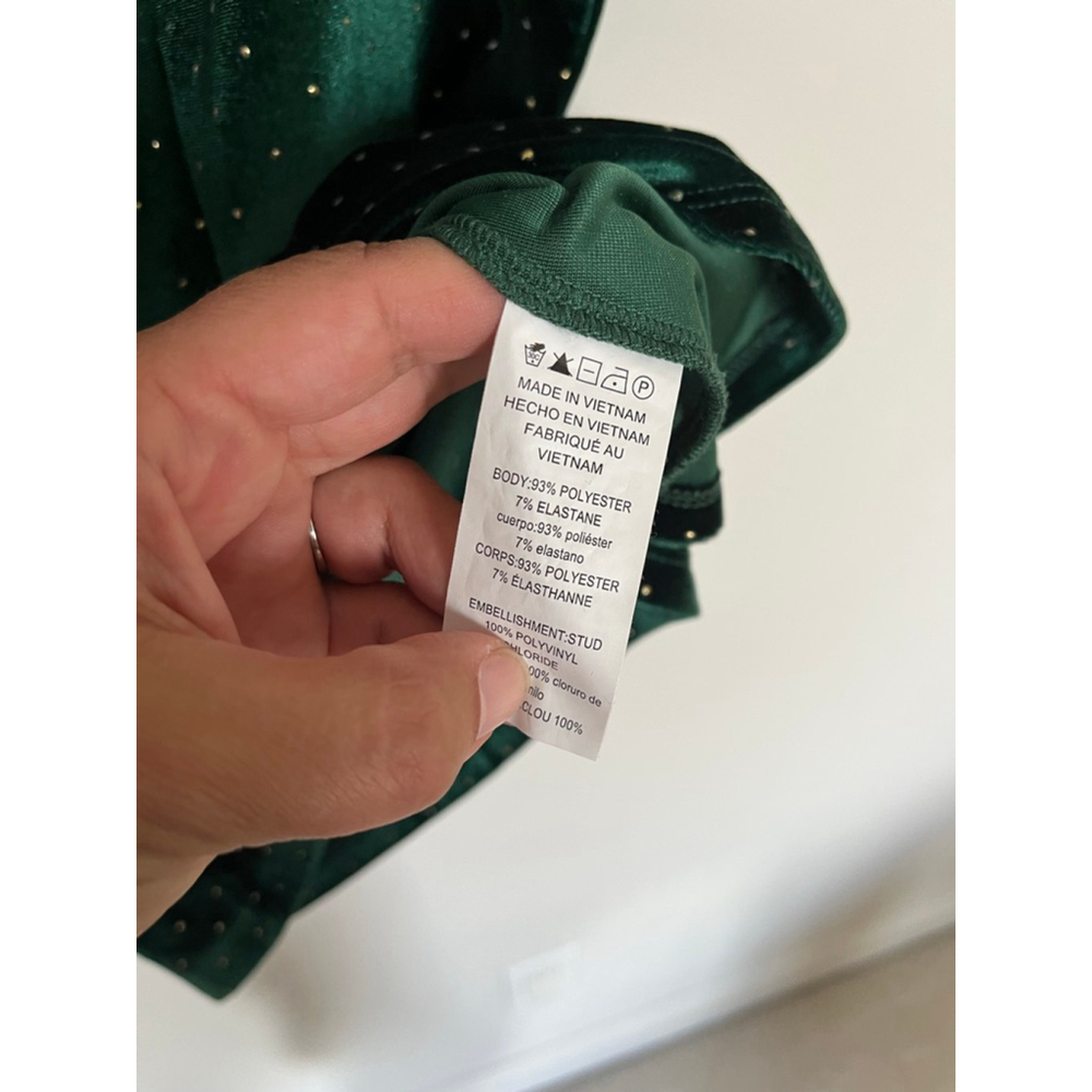 Michael Kors Dark Green Gold Studded Velvet Short Ruffle Sleeve Ruched Blouse - Picture 4 of 7